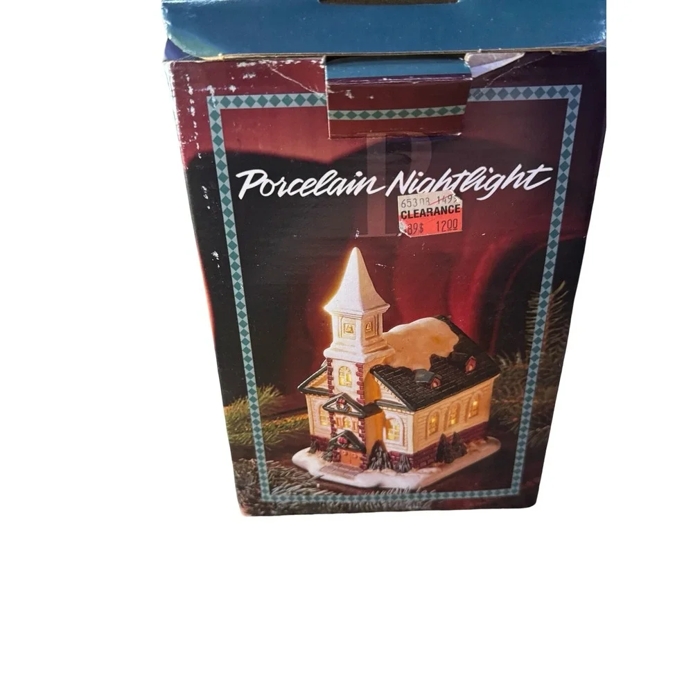 Vintage 1993 DHC Porcelain Church Nightlight Christmas Village Dayton Hudson